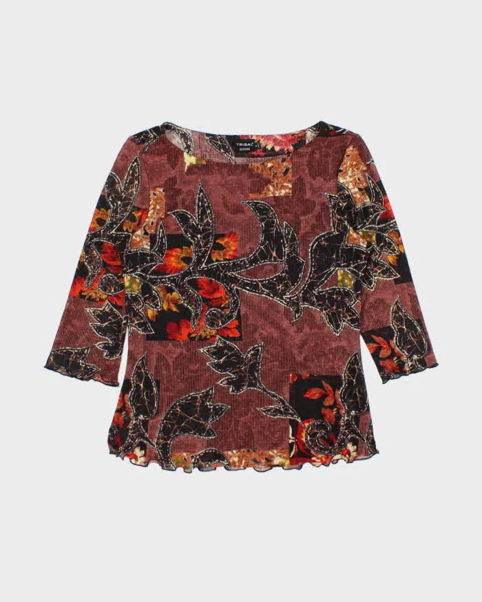 Vintage Y2k 00s Tribal Double Mesh All over Print Top - M sold by Rokit