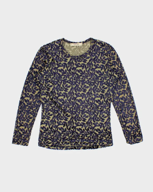 Vintage 90s Ness Velvet Sheer Long Sleeve Top - M sold by Rokit
