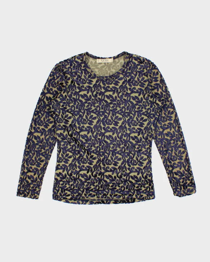 Vintage 90s Ness Velvet Sheer Long Sleeve Top - M sold by Rokit