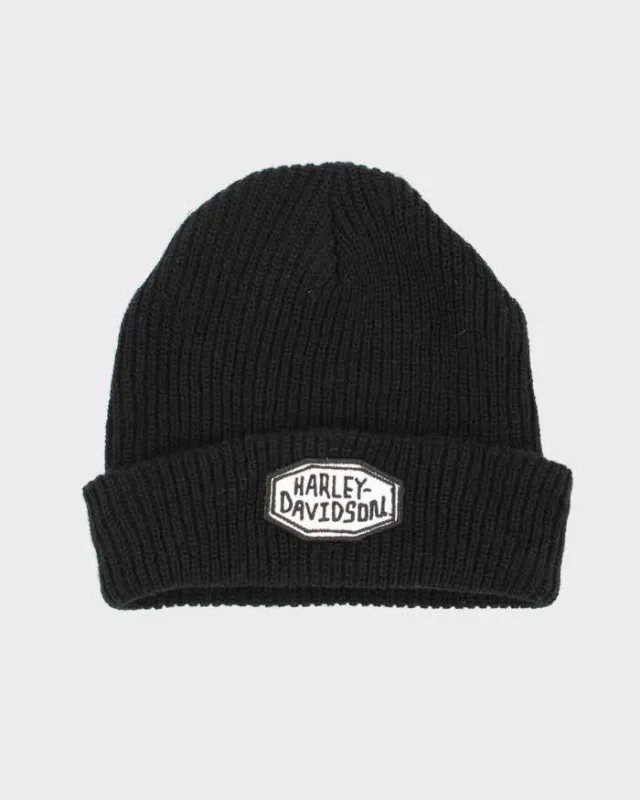 Vintage Harley Davidson Ribbed Patch Beanie - OS sold by Rokit