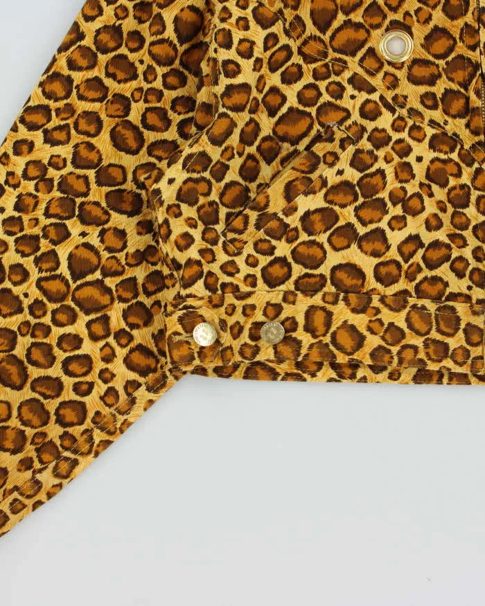 Vintage 90s K2 Leopard Print Eyelet Detail Cropped Denim Jacket - S sold by Rokit product image thumbnail 4