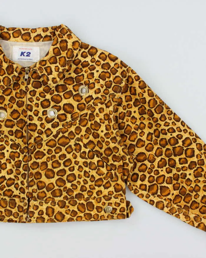 Vintage 90s K2 Leopard Print Eyelet Detail Cropped Denim Jacket - S sold by Rokit product image thumbnail 3
