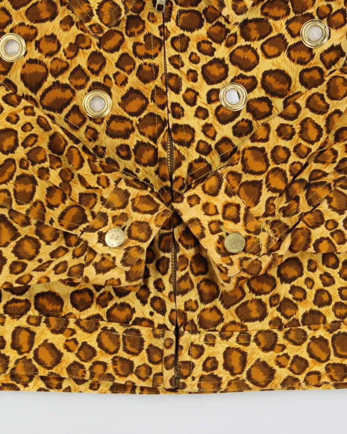 Vintage 90s K2 Leopard Print Eyelet Detail Cropped Denim Jacket - S sold by Rokit product image thumbnail 5