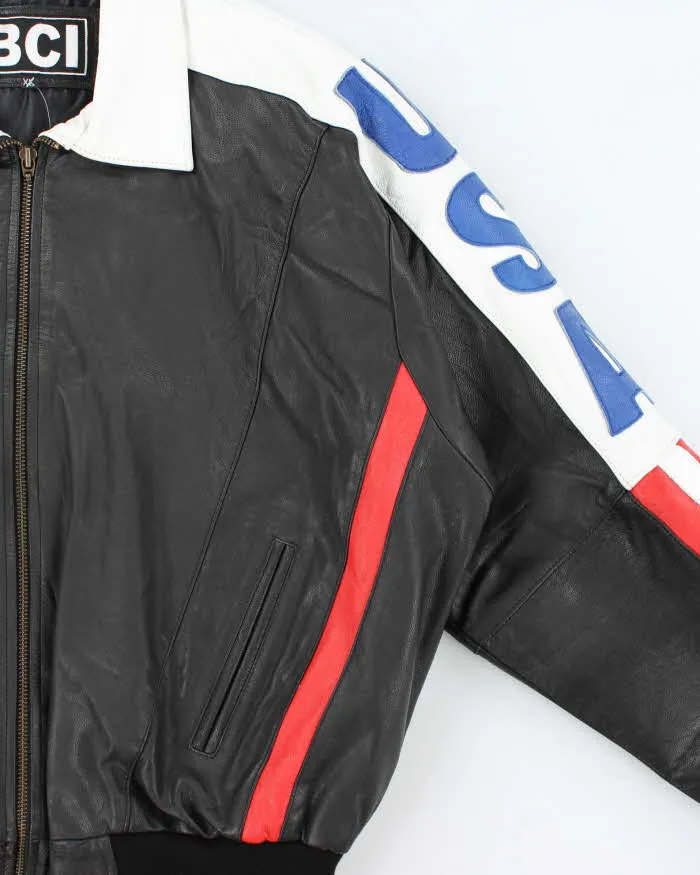 Vintage 1990s USA Spell-Out Flag Leather Collared Bomber Jacket - XL sold by Rokit product image thumbnail 3