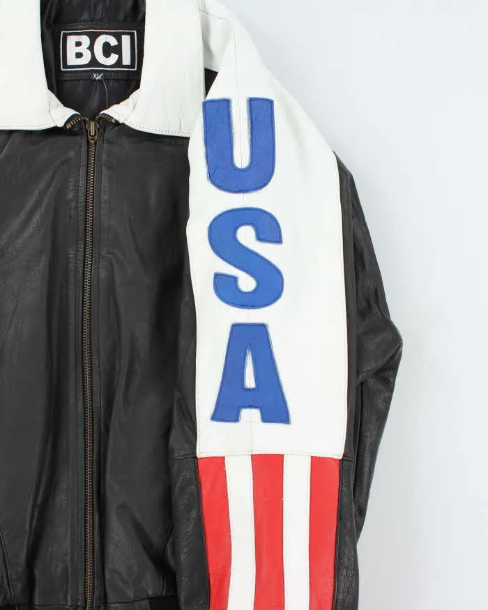 Vintage 1990s USA Spell-Out Flag Leather Collared Bomber Jacket - XL sold by Rokit product image thumbnail 4