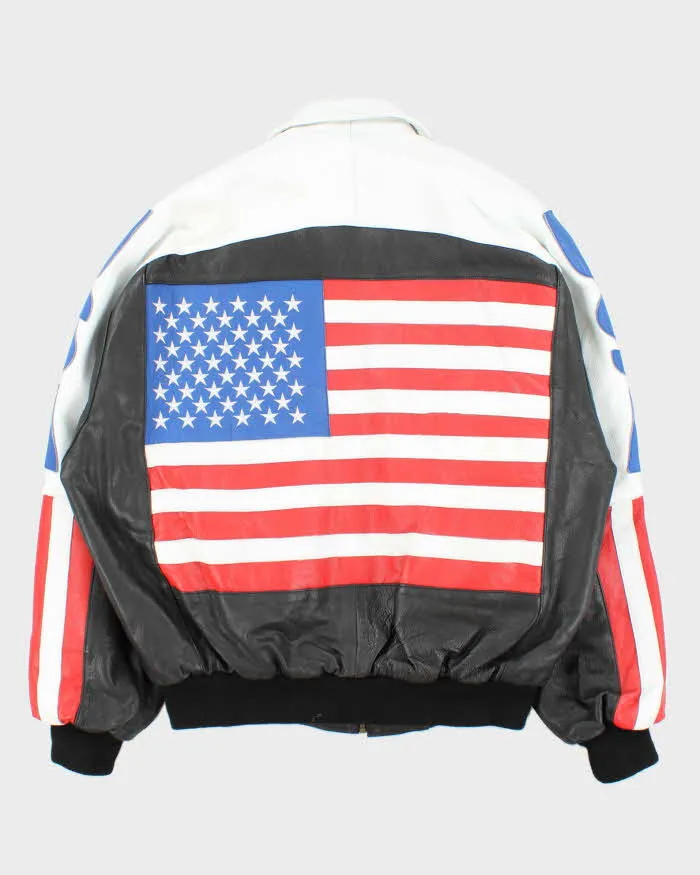 Vintage 1990s USA Spell-Out Flag Leather Collared Bomber Jacket - XL sold by Rokit product image thumbnail 2