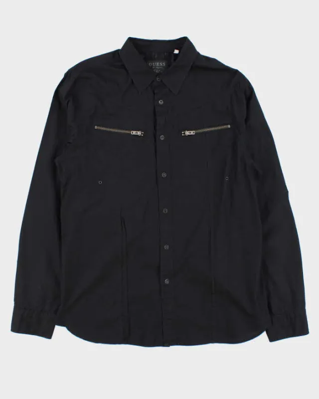Vintage Y2K Guess Black Snap Button Zip Pocket Long Sleeve Shirt - L made by Guess