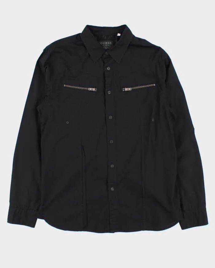 Vintage Y2K Guess Black Snap Button Zip Pocket Long Sleeve Shirt - L sold by Rokit