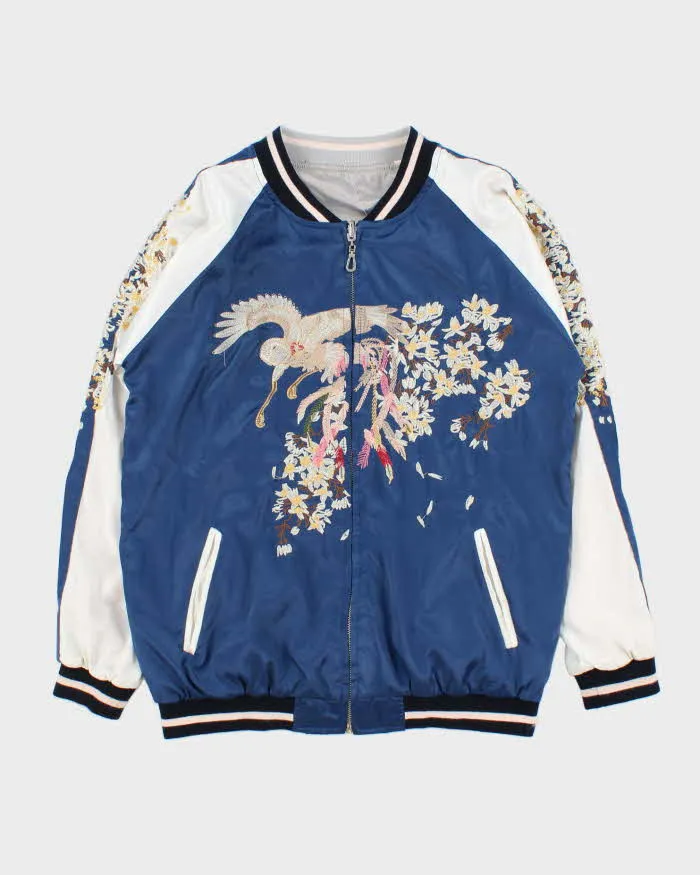 Vintage 1990s Satin Sukajan Embroidered Reversible Varsity Bomber Jacket - M sold by Rokit