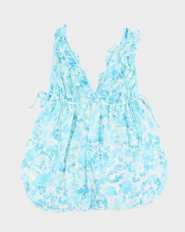 Y2k 00s La Vie En Rose Blue Pattern Mesh Slip Dress - M sold by Rokit