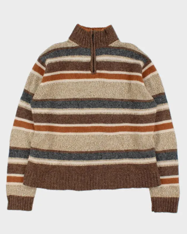 Vintage 00s PacificTrail Wool Blend Striped Quarter-Zip Knit Jumper - L sold by Rokit