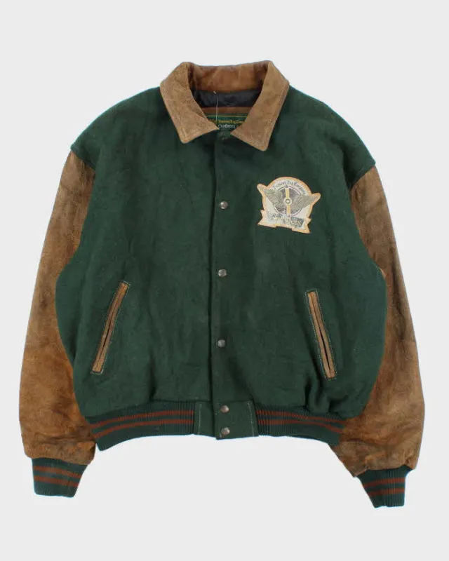 Vintage 1990s Hudson's Bay Company Wool Leather Collared Varsity Bomber Jacket - L sold by Rokit
