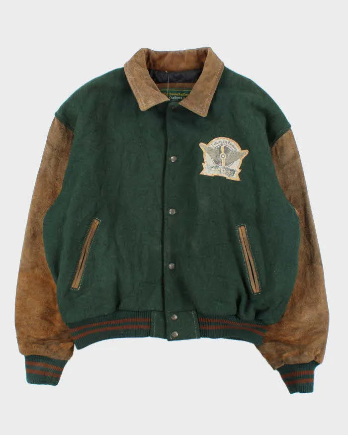 Vintage 1990s Hudson's Bay Company Wool Leather Collared Varsity Bomber Jacket - L sold by Rokit