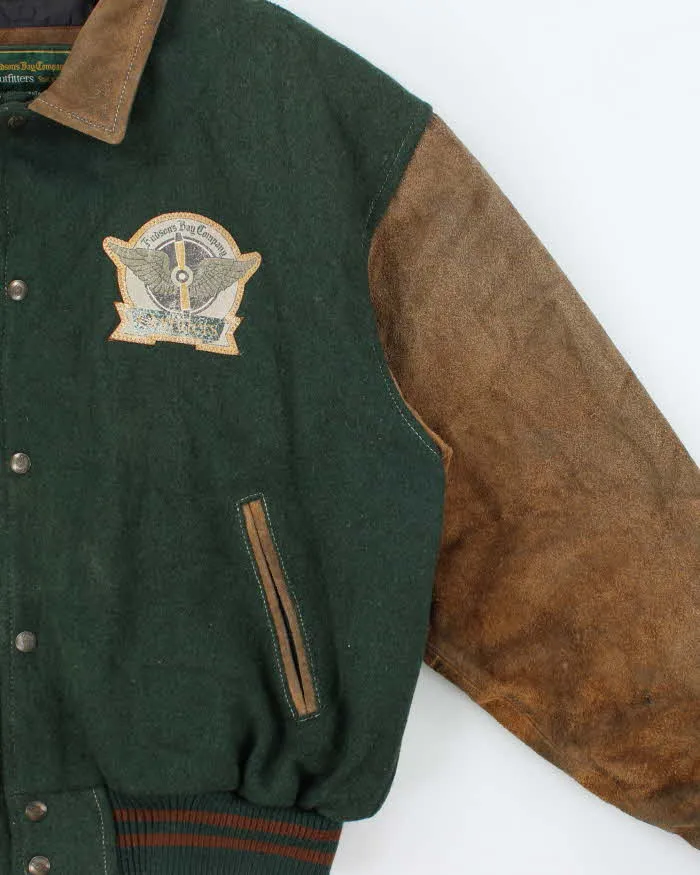 Vintage 1990s Hudson's Bay Company Wool Leather Collared Varsity Bomber Jacket - L sold by Rokit product image thumbnail 4