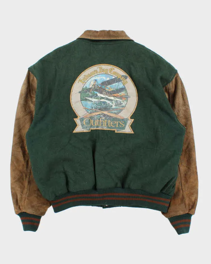 Vintage 1990s Hudson's Bay Company Wool Leather Collared Varsity Bomber Jacket - L sold by Rokit product image thumbnail 3
