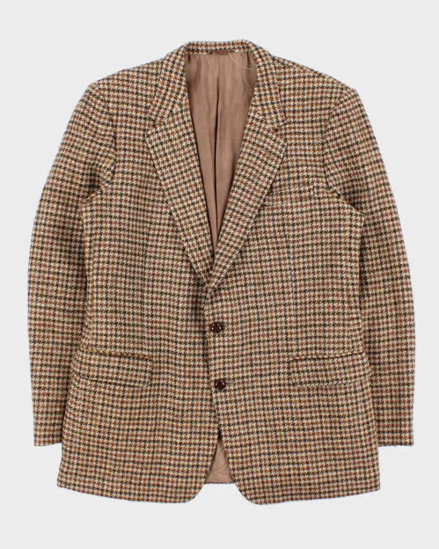 Vintage 1980s Harris Tweed Houndstooth Made In England Hand Woven Wool Blazer - L made by Rokit