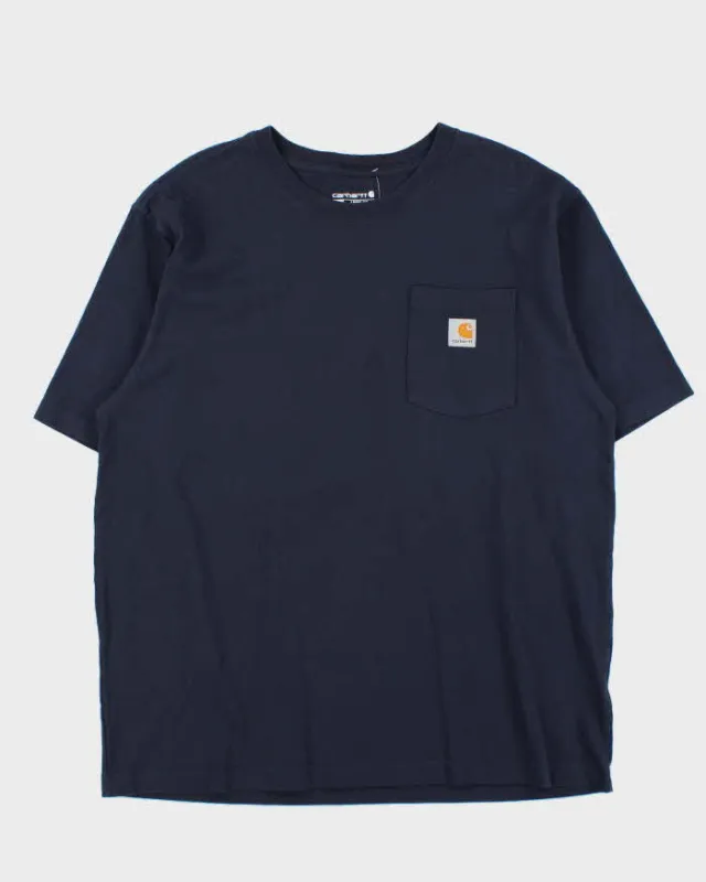 Vintage Carhartt Heavyweight Navy Loose Fit Crewneck Pocket T-Shirt - L made by Carhartt