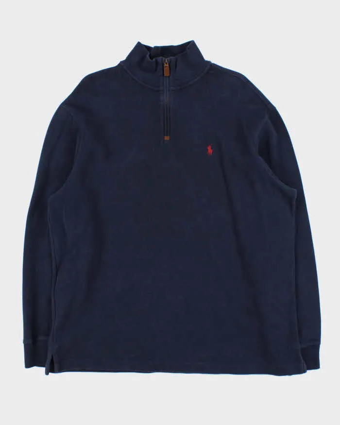 Vintage Polo Ralph Lauren Navy Quarter-Zip Sweatshirt - XL sold by Rokit