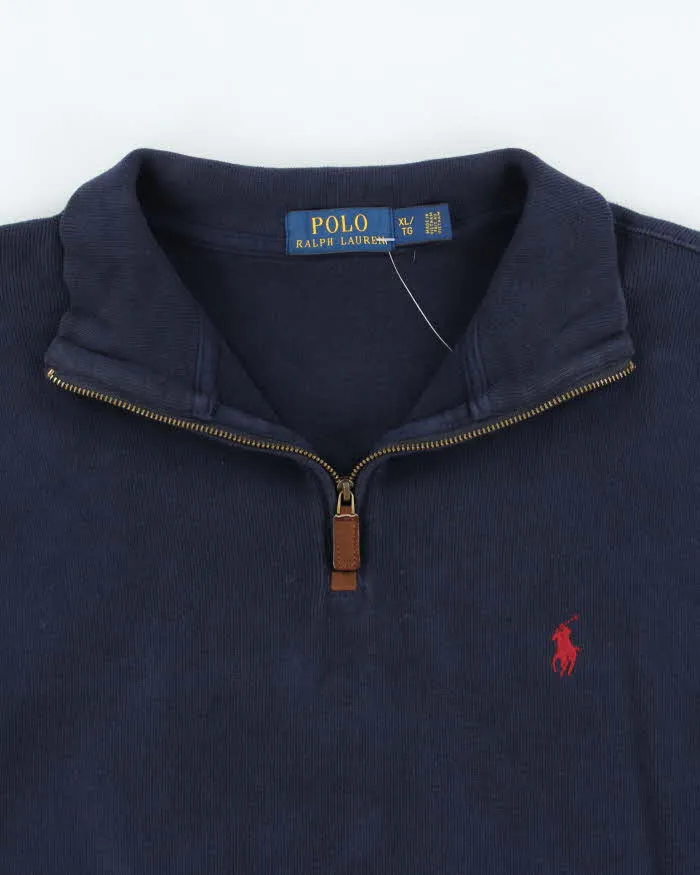 Vintage Polo Ralph Lauren Navy Quarter-Zip Sweatshirt - XL sold by Rokit product image thumbnail 5