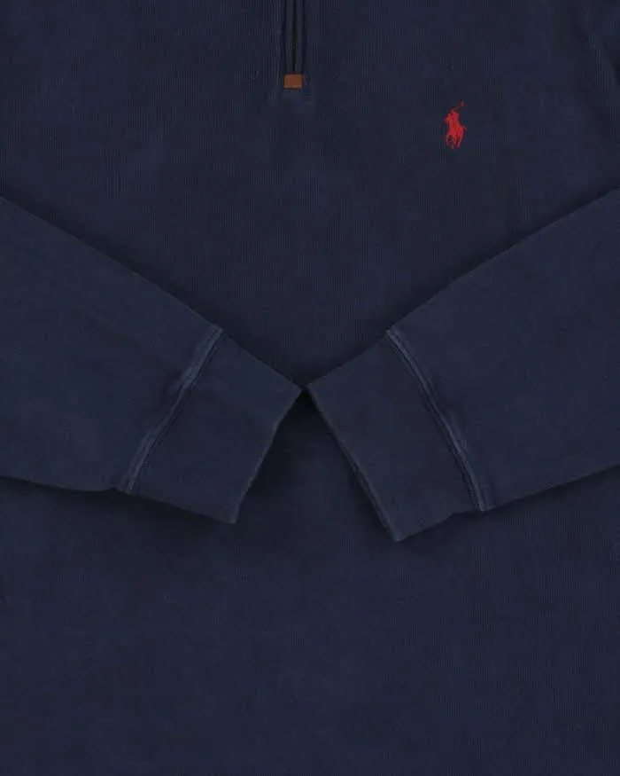 Vintage Polo Ralph Lauren Navy Quarter-Zip Sweatshirt - XL sold by Rokit product image thumbnail 4