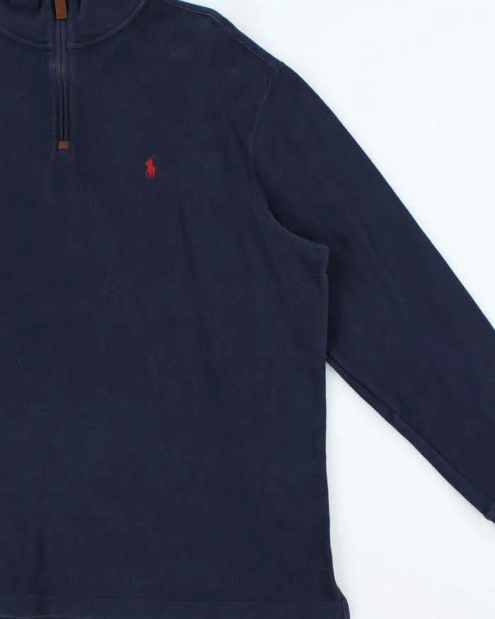Vintage Polo Ralph Lauren Navy Quarter-Zip Sweatshirt - XL sold by Rokit product image thumbnail 3