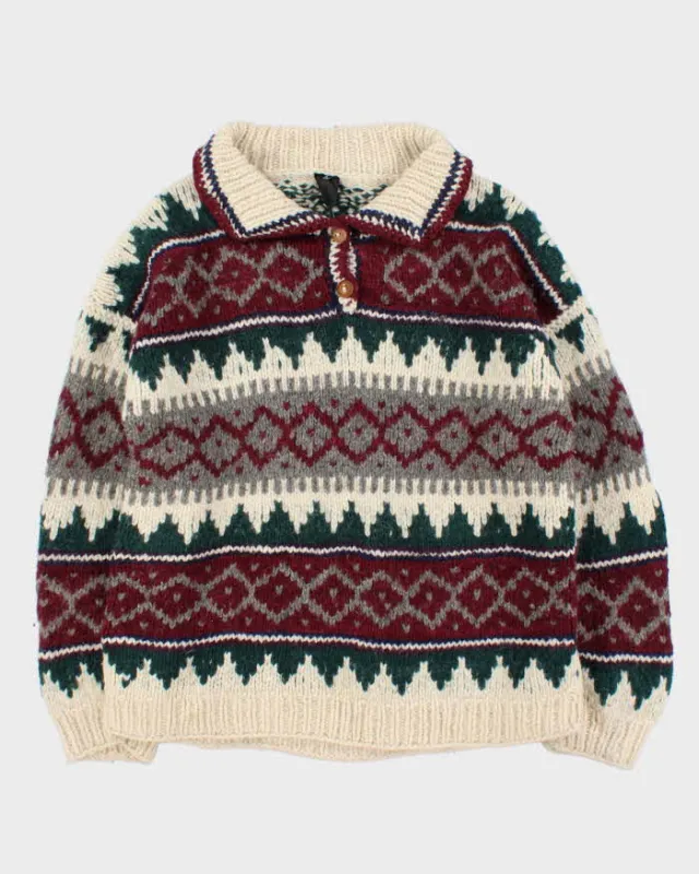 Vintage Super Chunky Knit Quarter-button Jumper - L sold by Rokit