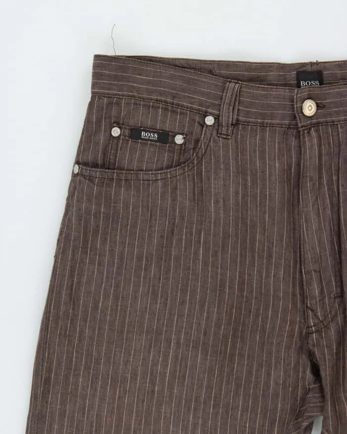 Vintage 1990s Hugo Boss Texas Linen Striped Straight Leg Trousers - W34 L28 sold by Rokit product image thumbnail 3