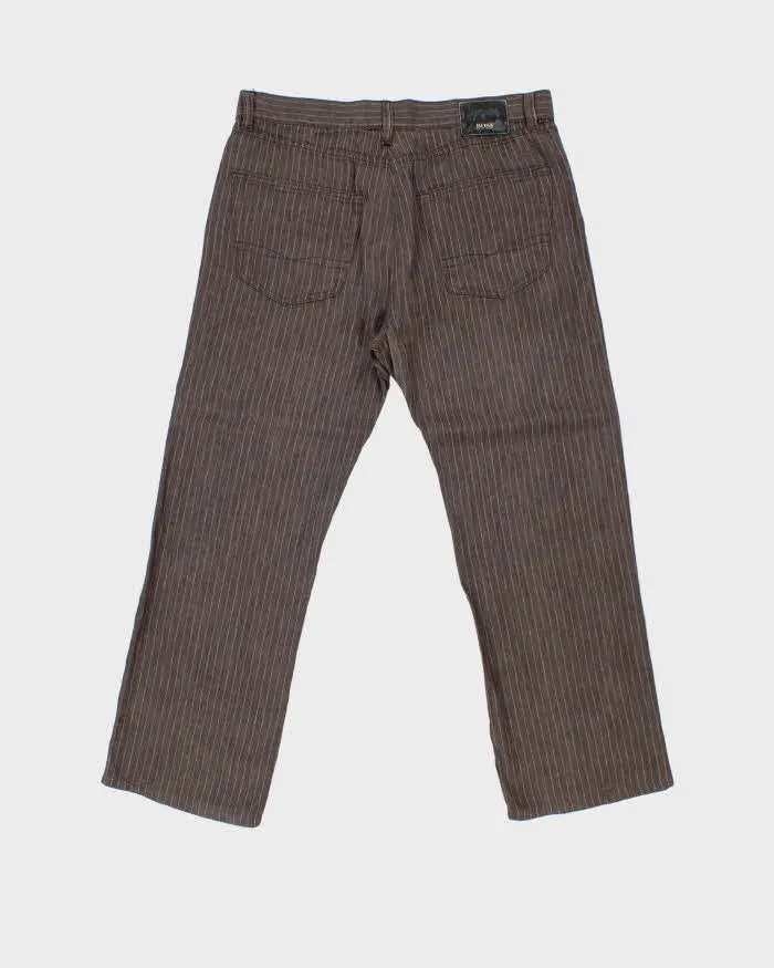 Vintage 1990s Hugo Boss Texas Linen Striped Straight Leg Trousers - W34 L28 sold by Rokit product image thumbnail 2