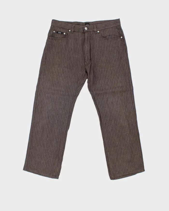 Vintage 1990s Hugo Boss Texas Linen Striped Straight Leg Trousers - W34 L28 sold by Rokit