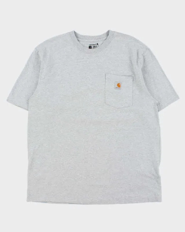 Vintage Carhartt Heavyweight Marl Grey Loose Fit Crewneck Pocket T-Shirt - L sold by Rokit