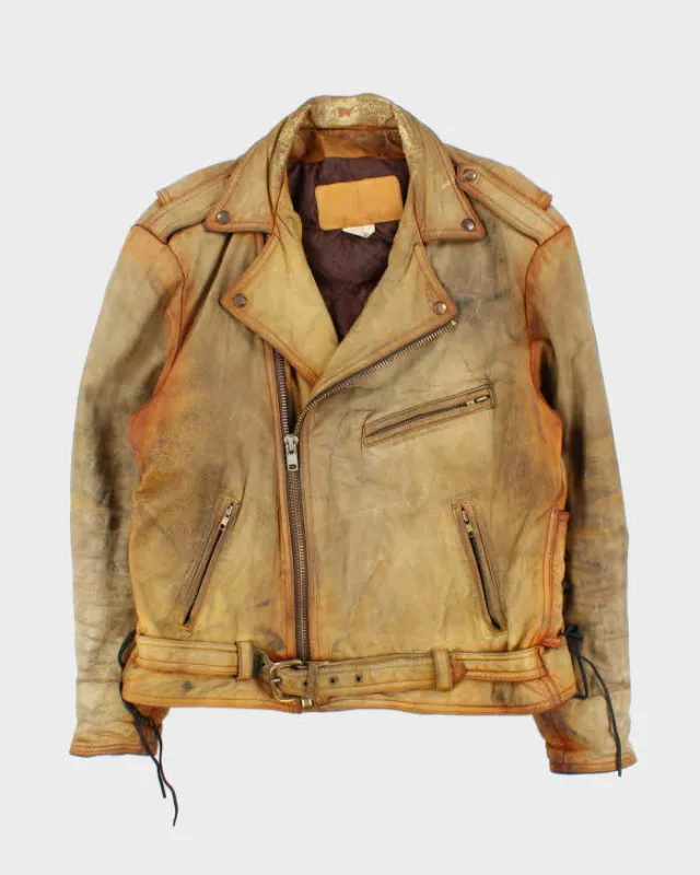 Vintage 1980s The Leather Ranch Distressed Rust Style Laced Classic Biker Jacket - XL sold by Rokit