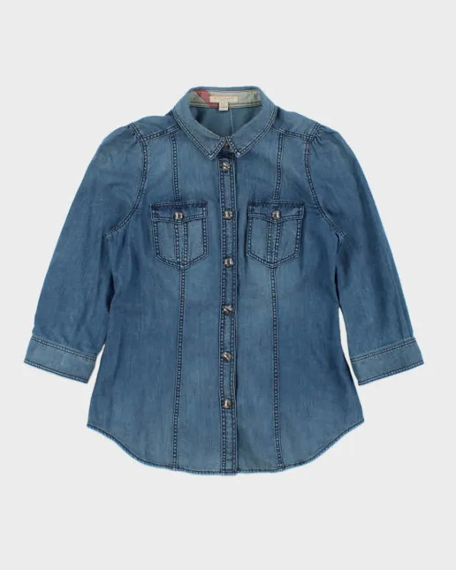 Vintage Y2K 00s Burberry Brit 3/4 Sleeve Women's Denim Shirt - S sold by Rokit