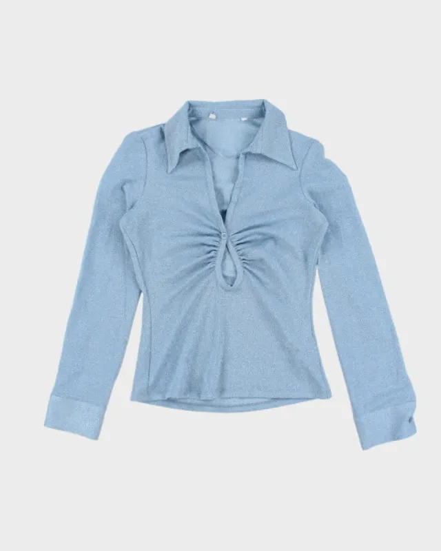 Y2k 00s Glittery Blue Knit Top - S sold by Rokit