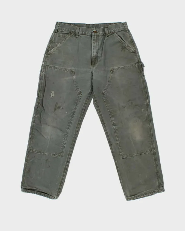 Vintage Y2K 2008 Carhartt B136 Moss Double Knee Dungaree Fit Distressed Workwear Trousers - W32 L30 sold by Rokit