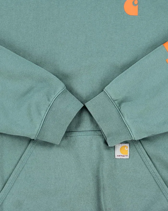 Vintage Carhartt Teal Loose Fit Rain Defender Heavyweight Pullover Hoodie - XXL sold by Rokit product image thumbnail 5
