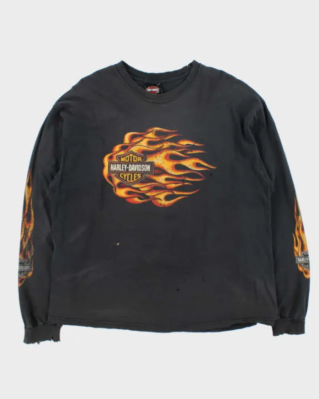 Vintage Y2K 00s Harley Davidson Trev Deeley Faded Flame Distressed Long Sleeve Crewneck T-Shirt - XL sold by Rokit