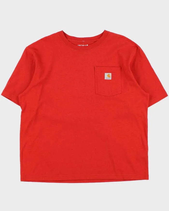 Vintage Carhartt Heavyweight Loose Fit Burnt Orange Crewneck Pocket T-Shirt - L sold by Rokit