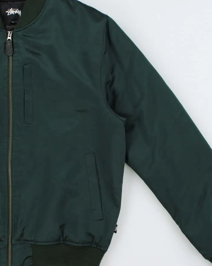Vintage Stussy Emerald Green Quilt Lined Satin Varsity Bomber Jacket - L sold by Rokit product image thumbnail 3