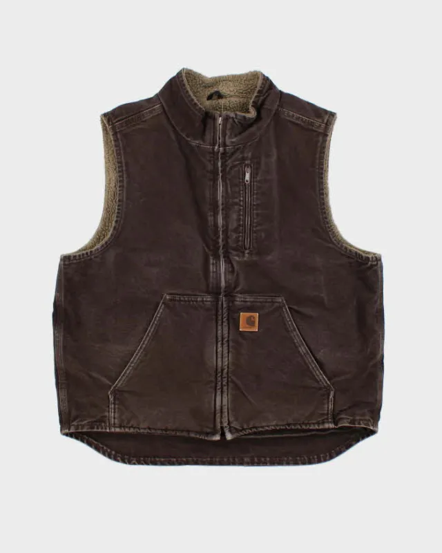 Vintage Carhartt V33 DKB Sherpa Lined Canvas Workwear Gilet - L sold by Rokit