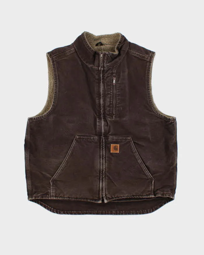 Vintage Carhartt V33 DKB Sherpa Lined Canvas Workwear Gilet - L sold by Rokit