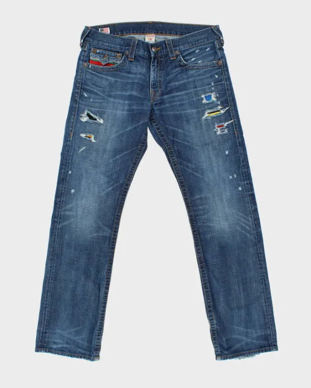 Vintage True Religion Ricky Flap Navajo Patch Distressed Straight Leg Jeans - W36 L34 sold by Rokit