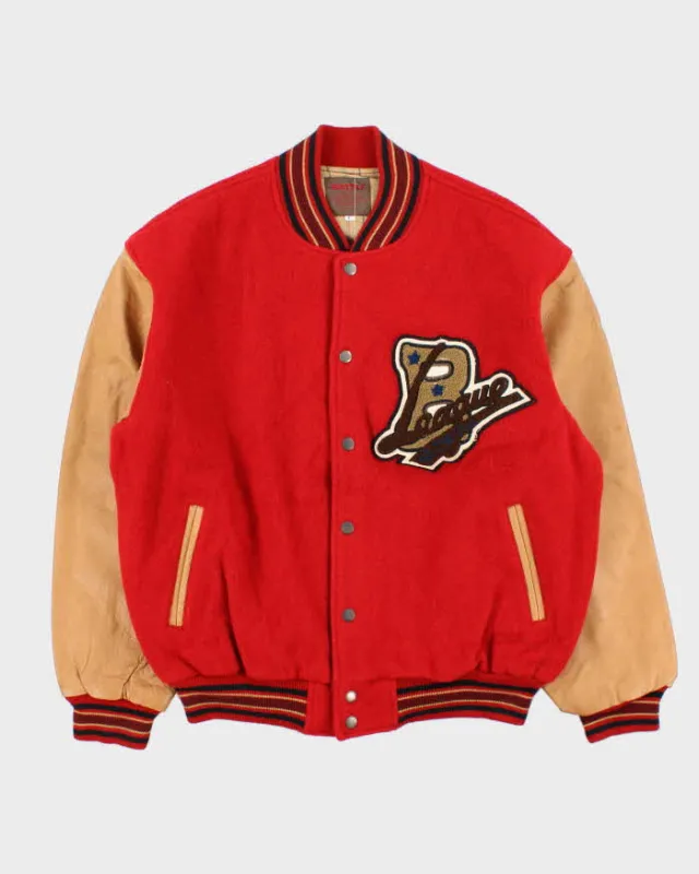 Vintage 1990s Batsu Japan B League Wool Leather Varsity Bomber Jacket - L sold by Rokit