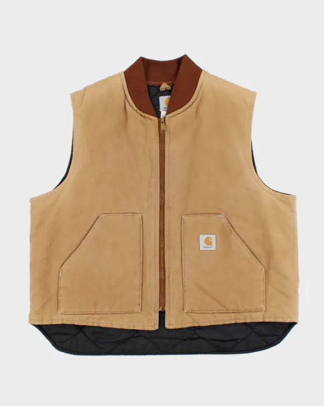 Vintage 1990s Carhartt V01 BRN Arctic Quilt Lined Made In USA Canvas Workwear Gilet - XXL sold by Rokit