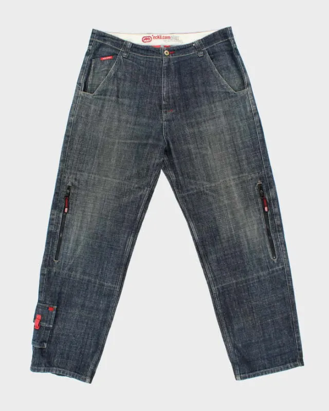 Vintage Y2K 00s Ecko UNLTD Complex Denim Foundry Indigo Wide Leg Jeans - W34 L31 made by Ecko Unlimited