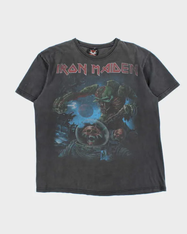 Vintage 1990s Hot Rock Iron Maiden Faded Black Crewneck T-Shirt - L sold by Rokit