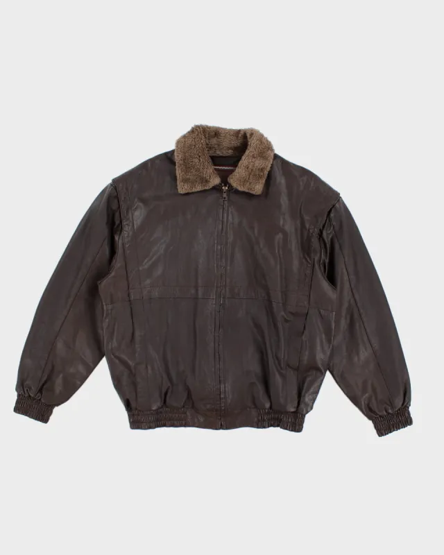 Fleece Lined Brown Leather Jacket - L sold by Rokit