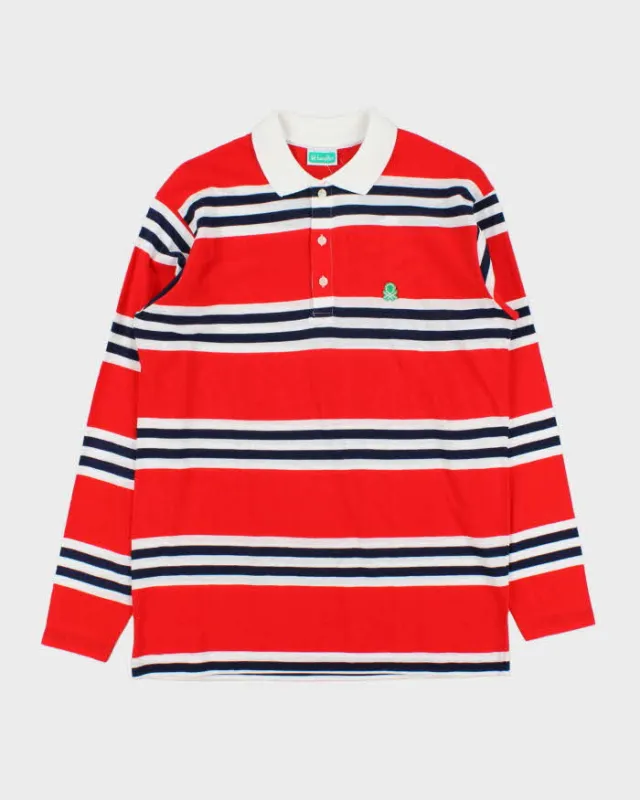 DSWT Vintage 1980s Benetton Striped Long Sleeve Tennis Polo Shirt - M made by Rokit
