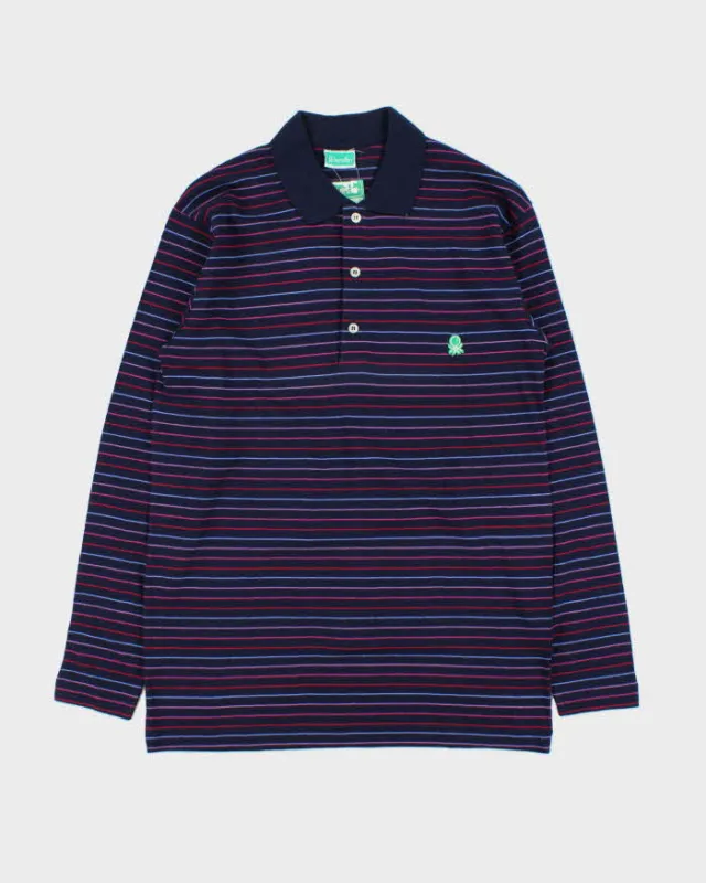 DSWT Vintage 1980s Benetton Striped Tennis Long Sleeve Polo Shirt - M made by United Colors Of Benetton