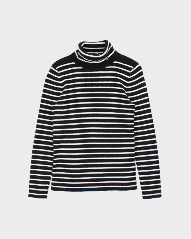 Vintage Y2K 00s Lauren Ralph Lauren Women's Striped Stretch Ribbed Roll Neck Knit Jumper - L sold by Rokit