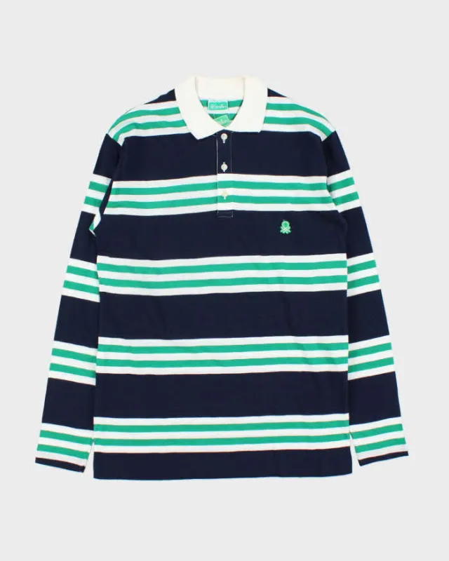 DSWT Vintage 1980s Benetton Striped Tennis Long Sleeve Polo Shirt - M sold by Rokit